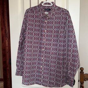 Daniel Cremieux 100% Cotton Burgundy and White Patterned Casual Shirt